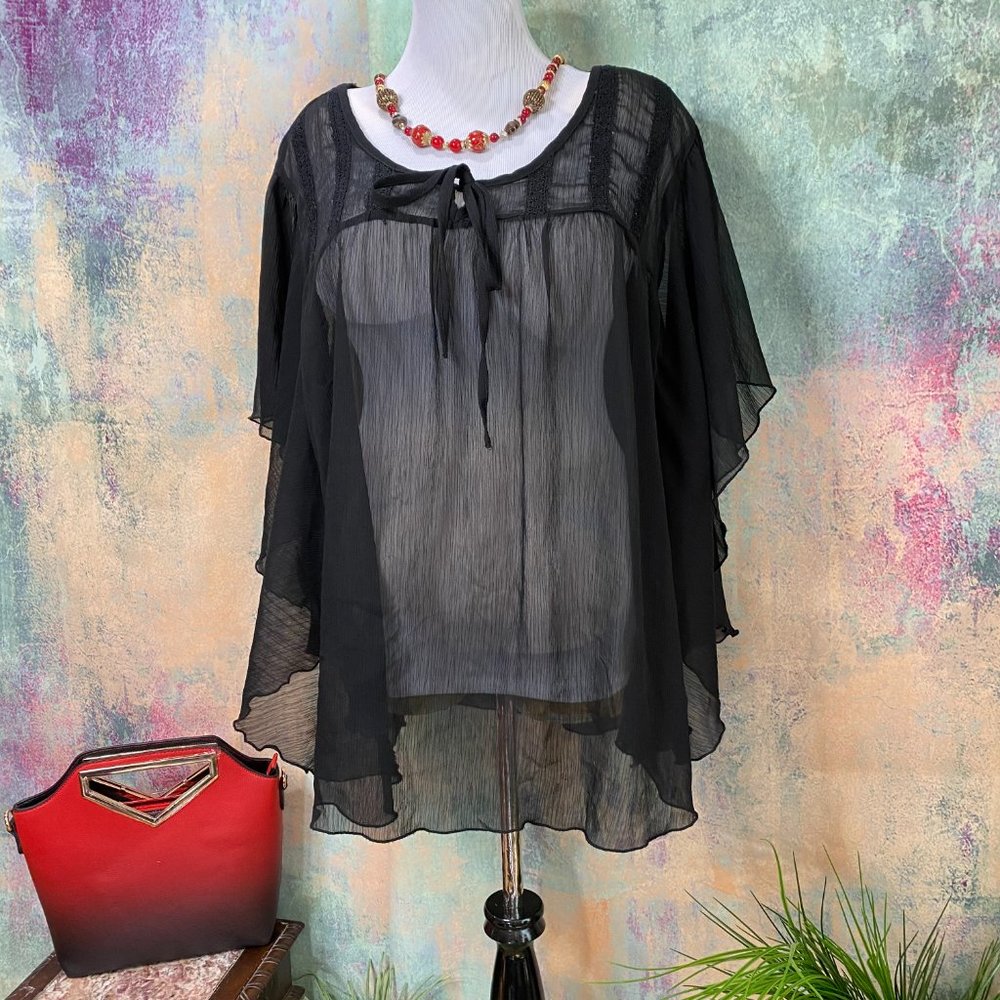 📌 Light Transparent Black Wing Sleeves Top